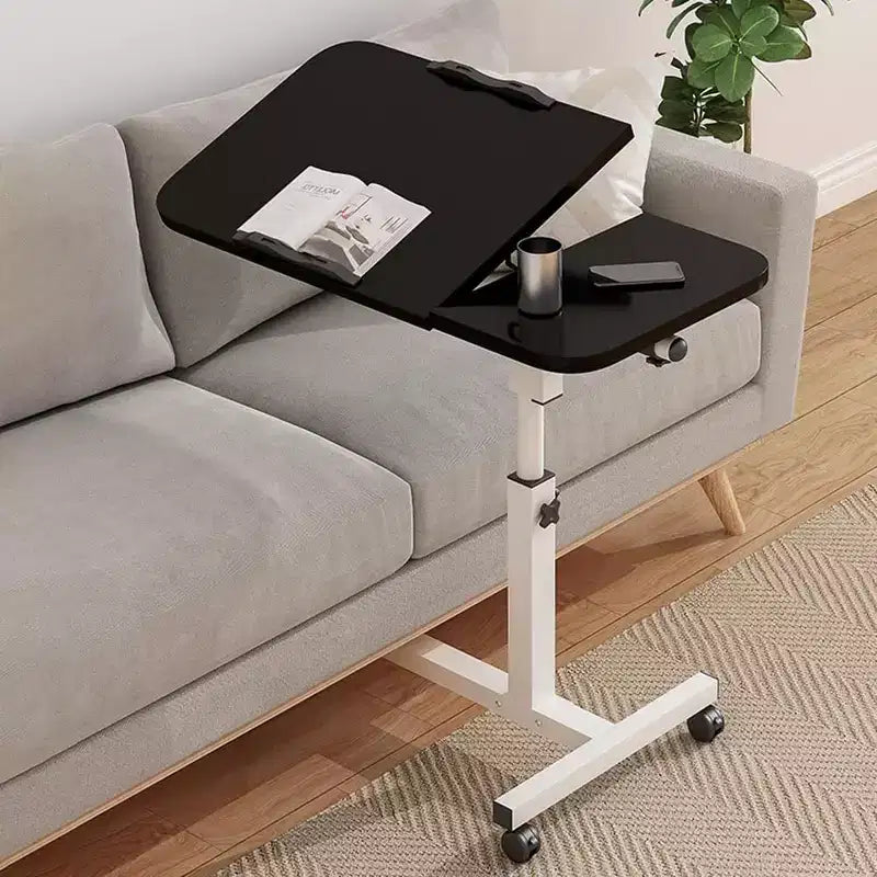 Tavolo Regolabile per Letto con Rotelle, Scrivania da Comodino Rotolante con Altezza 23.6-37.4 e Superficie Inclinabile 0-90, Carrello Ospedaliero Mobile Verticale