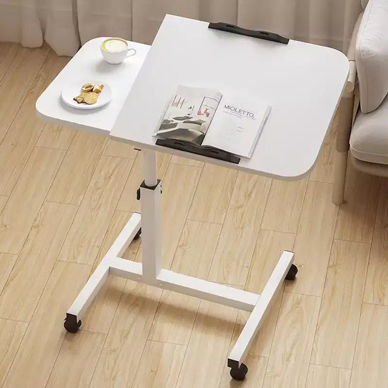 Tavolo Regolabile per Letto con Rotelle, Scrivania da Comodino Rotolante con Altezza 23.6-37.4 e Superficie Inclinabile 0-90, Carrello Ospedaliero Mobile Verticale