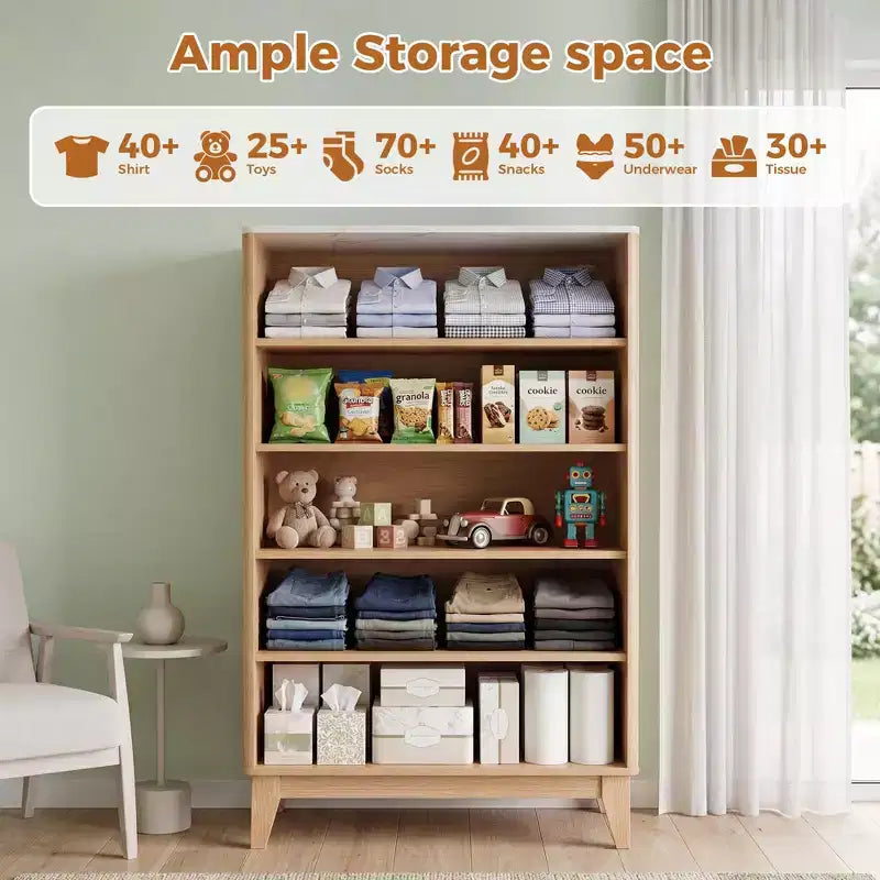 Cassettiera alta elegante con motivo scanalato e dettagli dorati, mobile stretto per camera da letto, ingresso, bagno