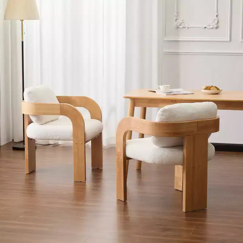 Set di 2 sedie da pranzo, sedie da cucina e sala da pranzo con schienale a cuscino, poltroncine Bouclé con struttura in legno di caucciù - ModernLuxe