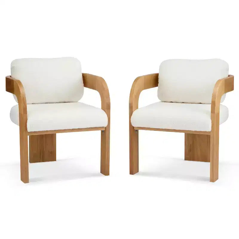 Set di 2 sedie da pranzo, sedie da cucina e sala da pranzo con schienale a cuscino, poltroncine Bouclé con struttura in legno di caucciù - ModernLuxe