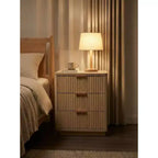 2Pcs 3-Drawer Nightstand With Charging Station, Bedside Table For Bedroom Sofa Living Room, Natural