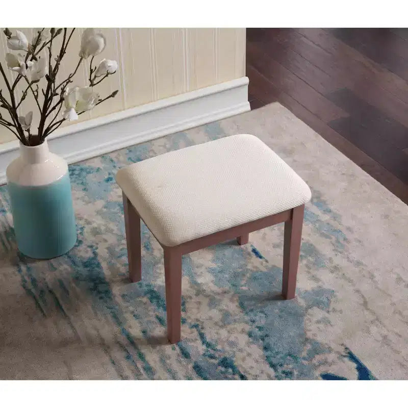 Toeletta da Trucco Contemporanea con Specchio, 3 Cassetti, Sgabello Abbinato per Camera da Letto, Finitura Oro Rosa, Design Salvaspazio