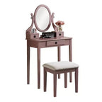 Toeletta da Trucco Contemporanea con Specchio, 3 Cassetti, Sgabello Abbinato per Camera da Letto, Finitura Oro Rosa, Design Salvaspazio