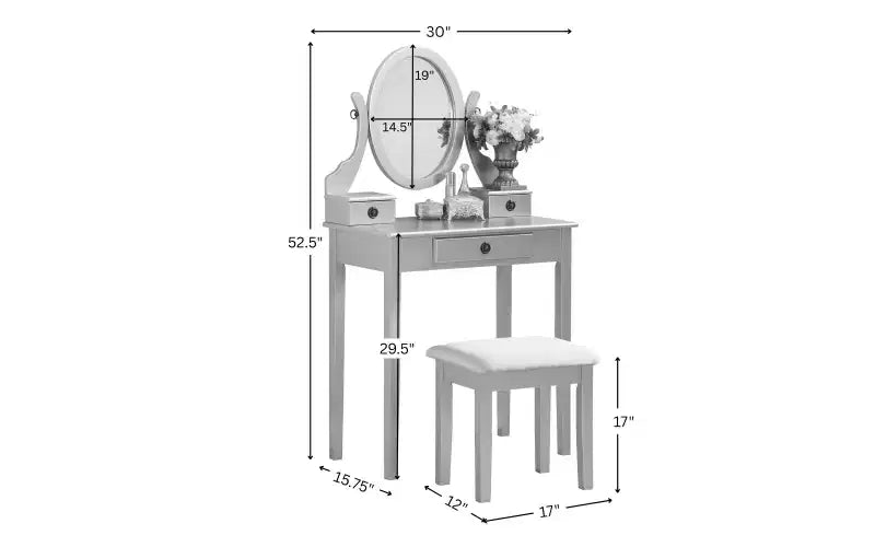 Toeletta da Trucco Contemporanea con Specchio, 3 Cassetti, Sgabello Abbinato per Camera da Letto, Finitura Oro Rosa, Design Salvaspazio