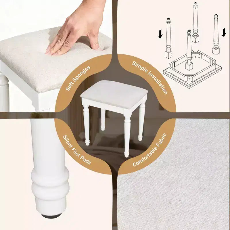 Toeletta Trucco da 43 pollici in Stile Rustico con Specchio Illuminato, Contenitori Organizzati e Supporto per Asciugacapelli per Camera da Letto, Finitura Naturale