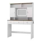 Toeletta Trucco da 43 pollici in Stile Rustico con Specchio Illuminato, Contenitori Organizzati e Supporto per Asciugacapelli per Camera da Letto, Finitura Naturale