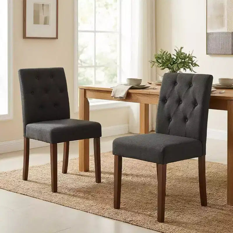Set di 2 sedie da pranzo imbottite - Sedie da cucina moderne con bottoni trapuntati, gambe in legno e sedili imbottiti (misura standard)