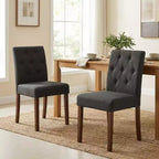 Set di 2 sedie da pranzo imbottite - Sedie da cucina moderne con bottoni trapuntati, gambe in legno e sedili imbottiti (misura standard)