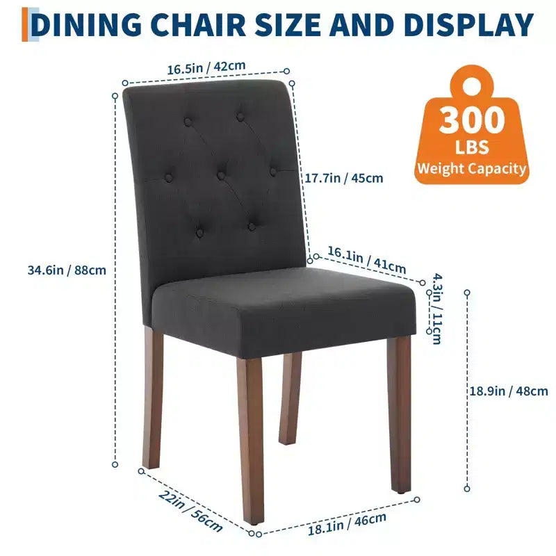 Set di 2 sedie da pranzo imbottite - Sedie da cucina moderne con bottoni trapuntati, gambe in legno e sedili imbottiti (misura standard)