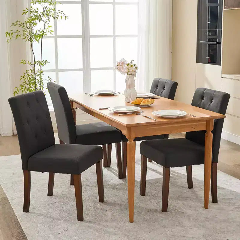 Set di 2 sedie da pranzo imbottite - Sedie da cucina moderne con bottoni trapuntati, gambe in legno e sedili imbottiti (misura standard)