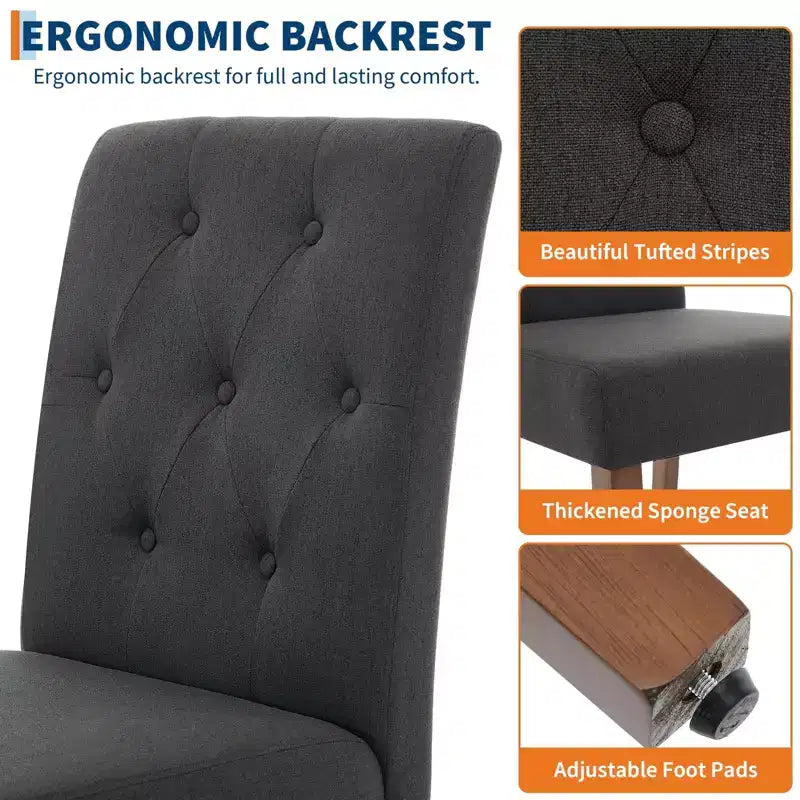 Set di 2 sedie da pranzo imbottite - Sedie da cucina moderne con bottoni trapuntati, gambe in legno e sedili imbottiti (misura standard)