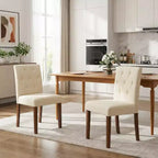 Set di 2 sedie da pranzo imbottite - Sedie da cucina moderne con bottoni trapuntati, gambe in legno e sedili imbottiti (misura standard)