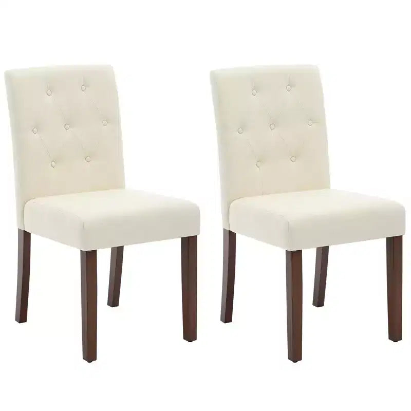 2-Piece Upholstered Dining Chairs Set - Modern Button Tufted Kitchen Chairs with Wood Legs & Padded Seats (Standard Size)