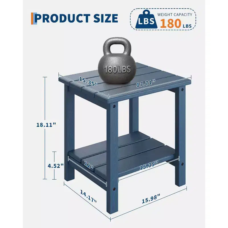 Set di 2 tavolini da esterno, tavolini laterali da patio resistenti a tutte le condizioni atmosferiche, tavolino da patio quadrato in plastica, tavolino per patio, piscina, ponte