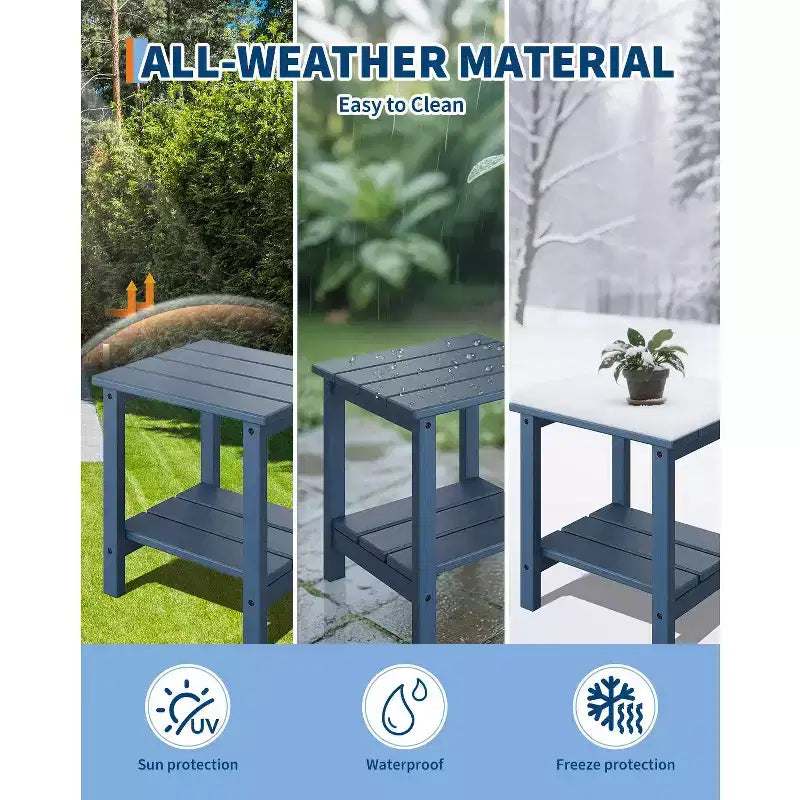 Set di 2 tavolini da esterno, tavolini laterali da patio resistenti a tutte le condizioni atmosferiche, tavolino da patio quadrato in plastica, tavolino per patio, piscina, ponte