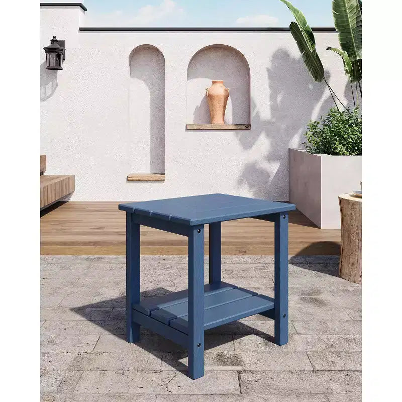 Set di 2 tavolini da esterno, tavolini laterali da patio resistenti a tutte le condizioni atmosferiche, tavolino da patio quadrato in plastica, tavolino per patio, piscina, ponte