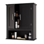 Mobiletto da parete nero per bagno con 2 ante e 1 ripiano