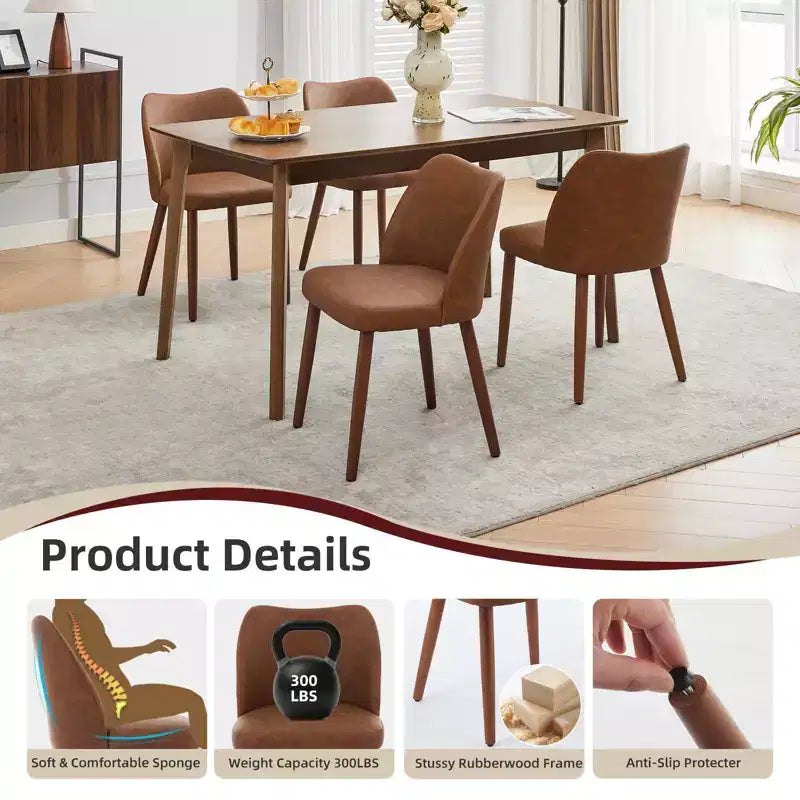 GustoWave Set di 6 Sedie da Pranzo Moderne con Schienale Alto a Orecchioni, Rivestimento in Lino, Gambe in Legno, Cuscini Spessi Salvaspazio per Cucina
