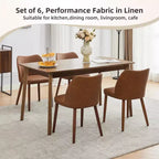 GustoWave Set di 6 Sedie da Pranzo Moderne con Schienale Alto a Orecchioni, Rivestimento in Lino, Gambe in Legno, Cuscini Spessi Salvaspazio per Cucina