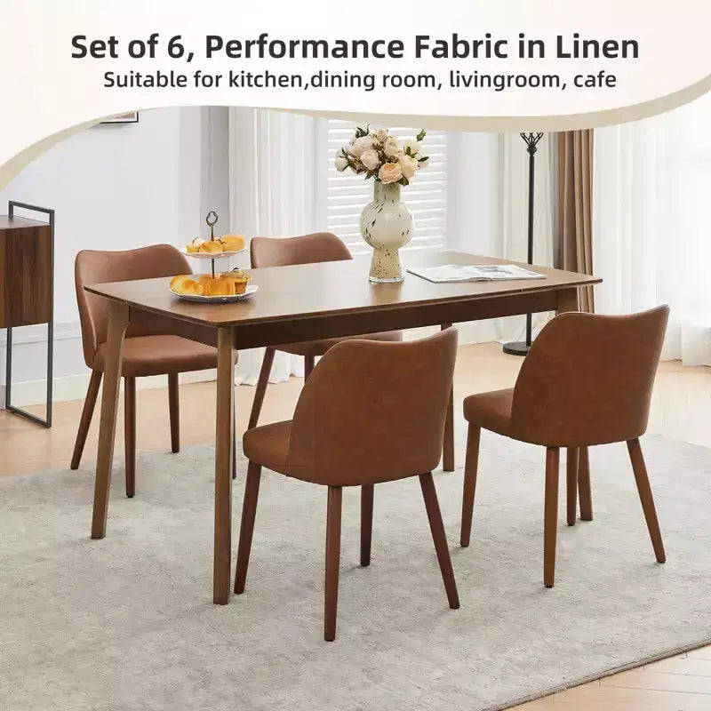 GustoWave Set di 6 Sedie da Pranzo Moderne con Schienale Alto a Orecchioni, Rivestimento in Lino, Gambe in Legno, Cuscini Spessi Salvaspazio per Cucina