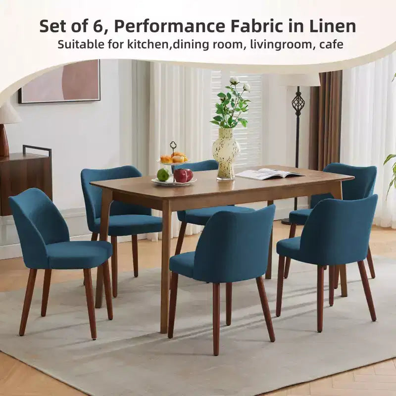 GustoWave Set di 6 Sedie da Pranzo Moderne con Schienale Alto a Orecchioni, Rivestimento in Lino, Gambe in Legno, Cuscini Spessi Salvaspazio per Cucina