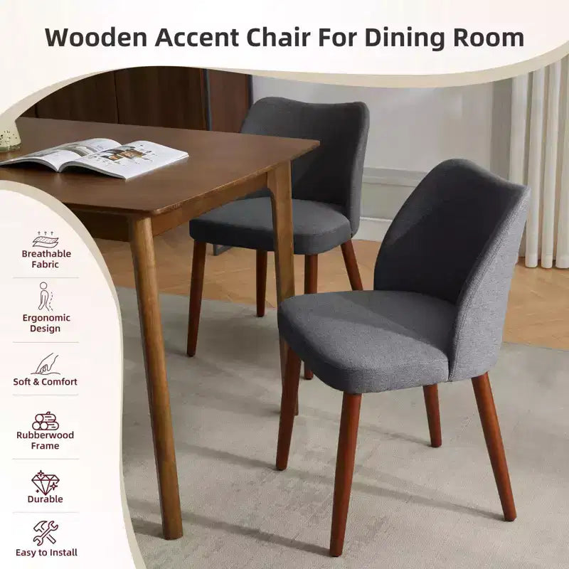 GustoWave Set di 6 Sedie da Pranzo Moderne con Schienale Alto a Orecchioni, Rivestimento in Lino, Gambe in Legno, Cuscini Spessi Salvaspazio per Cucina