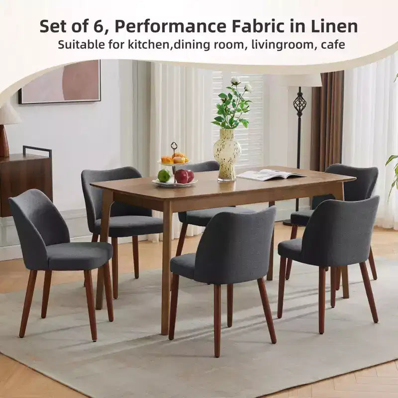 GustoWave Set di 6 Sedie da Pranzo Moderne con Schienale Alto a Orecchioni, Rivestimento in Lino, Gambe in Legno, Cuscini Spessi Salvaspazio per Cucina