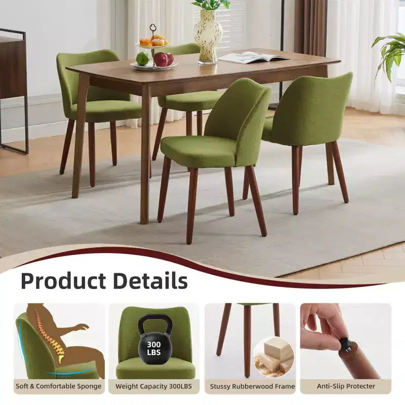 GustoWave Set di 6 Sedie da Pranzo Moderne con Schienale Alto a Orecchioni, Rivestimento in Lino, Gambe in Legno, Cuscini Spessi Salvaspazio per Cucina