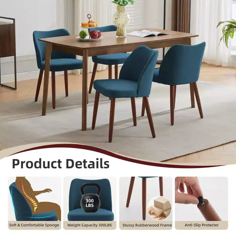 GustoWave Set di 6 Sedie da Pranzo Moderne con Schienale Alto a Orecchioni, Rivestimento in Lino, Gambe in Legno, Cuscini Spessi Salvaspazio per Cucina