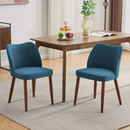 GustoWave Set di 6 Sedie da Pranzo Moderne con Schienale Alto a Orecchioni, Rivestimento in Lino, Gambe in Legno, Cuscini Spessi Salvaspazio per Cucina