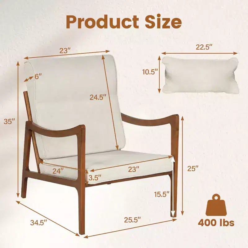 Costway Poltrona Imbottita in Lino 1/2 Pezzi con Cuscino Lombare, Schienale Rimovibile, Cuscini Seduta Beige/Marrone