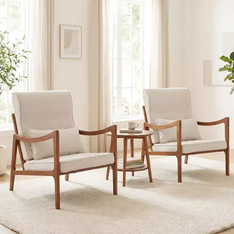Costway Poltrona Imbottita in Lino 1/2 Pezzi con Cuscino Lombare, Schienale Rimovibile, Cuscini Seduta Beige/Marrone