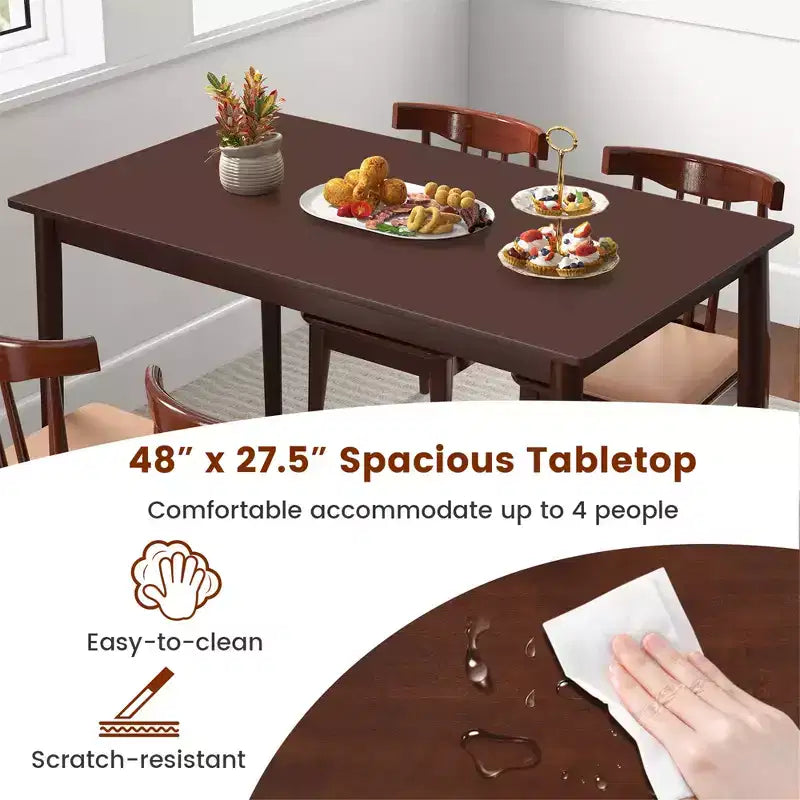 Costway Tavolo da Pranzo Rettangolare 48 per 4 con Gambe in Legno di Gomma, Stile Moderno di Metà Secolo