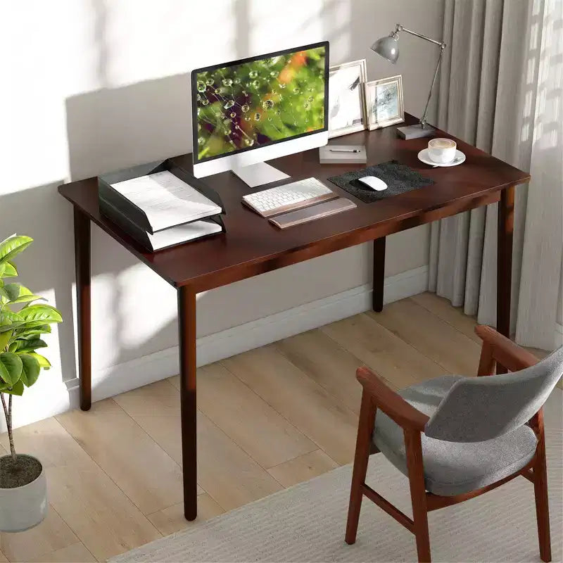 Costway Tavolo da Pranzo Rettangolare 48 per 4 con Gambe in Legno di Gomma, Stile Moderno di Metà Secolo