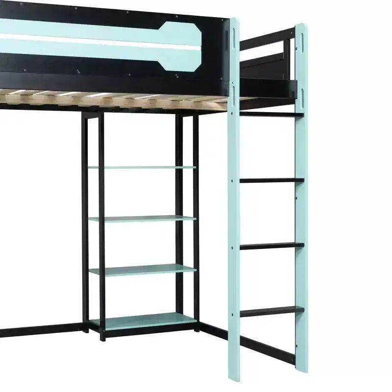 Letto a soppalco in legno a grandezza naturale con scrivania, libreria, stazione di ricarica e luce RGB - ModernLuxe