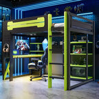 Letto a soppalco in legno a grandezza naturale con scrivania, libreria, stazione di ricarica e luce RGB - ModernLuxe