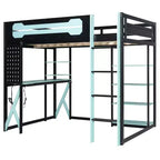Letto a soppalco in legno a grandezza naturale con scrivania, libreria, stazione di ricarica e luce RGB - ModernLuxe