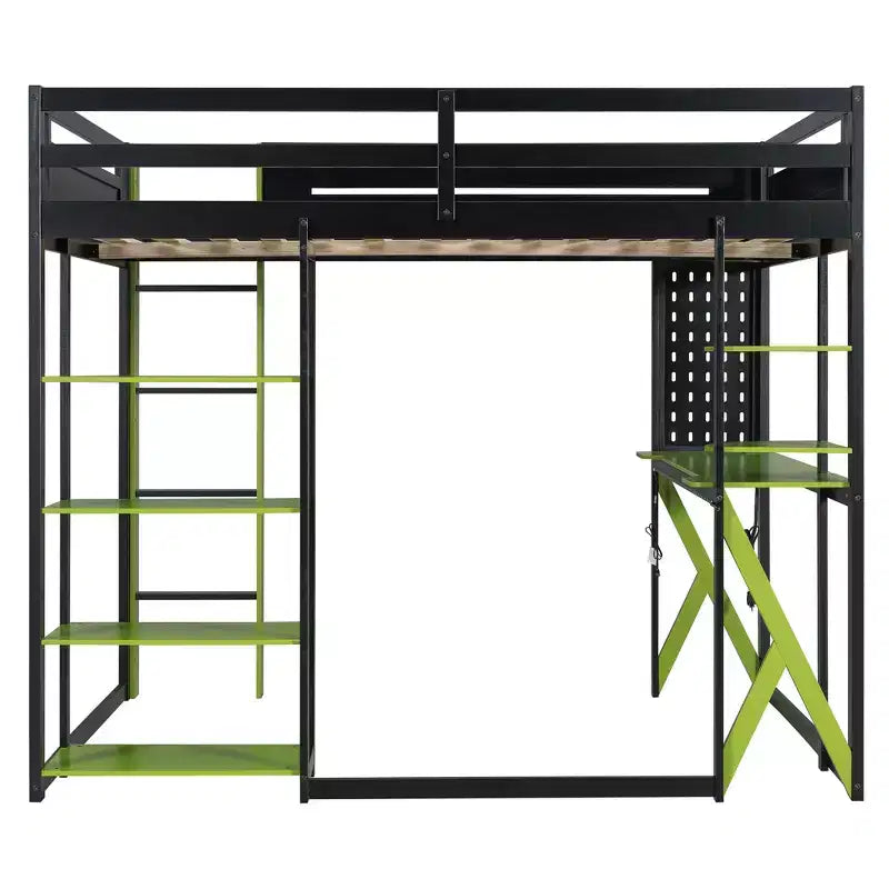 Letto a soppalco in legno a grandezza naturale con scrivania, libreria, stazione di ricarica e luce RGB - ModernLuxe