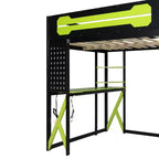Letto a soppalco in legno a grandezza naturale con scrivania, libreria, stazione di ricarica e luce RGB - ModernLuxe