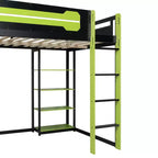 Letto a soppalco in legno a grandezza naturale con scrivania, libreria, stazione di ricarica e luce RGB - ModernLuxe