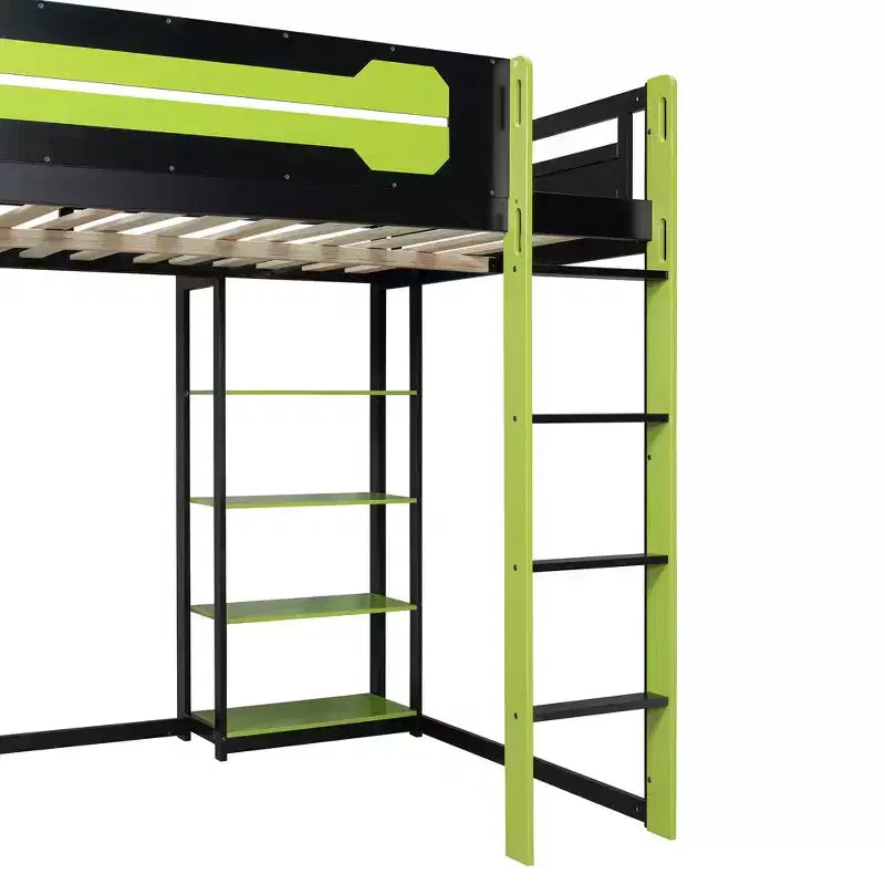 Letto a soppalco in legno a grandezza naturale con scrivania, libreria, stazione di ricarica e luce RGB - ModernLuxe