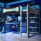 Letto a soppalco in legno a grandezza naturale con scrivania, libreria, stazione di ricarica e luce RGB - ModernLuxe