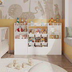 Mobile Contenitore Bianco per Bambini con Ante, Organizzatore Porta Giocattoli in Legno per Sala Giochi, Scaffale e Contenitori Porta Giocattoli per Bambini