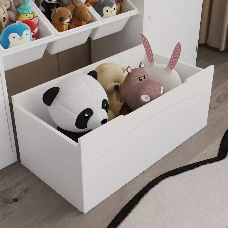 Mobile Contenitore Bianco per Bambini con Ante, Organizzatore Porta Giocattoli in Legno per Sala Giochi, Scaffale e Contenitori Porta Giocattoli per Bambini