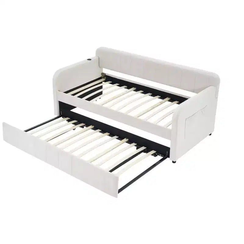 Divano letto singolo con letto estraibile, in velluto con porte USB e tasche laterali per soggiorno, camera da letto, camera degli ospiti - ModernLuxe