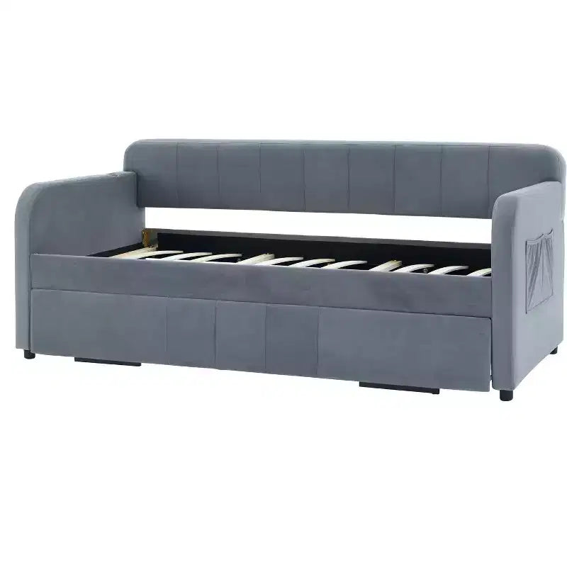 Divano letto singolo con letto estraibile, in velluto con porte USB e tasche laterali per soggiorno, camera da letto, camera degli ospiti - ModernLuxe