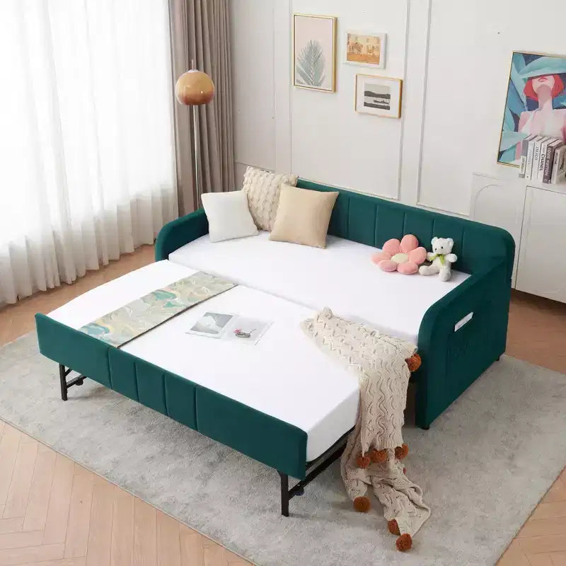 Divano letto singolo con letto estraibile, in velluto con porte USB e tasche laterali per soggiorno, camera da letto, camera degli ospiti - ModernLuxe