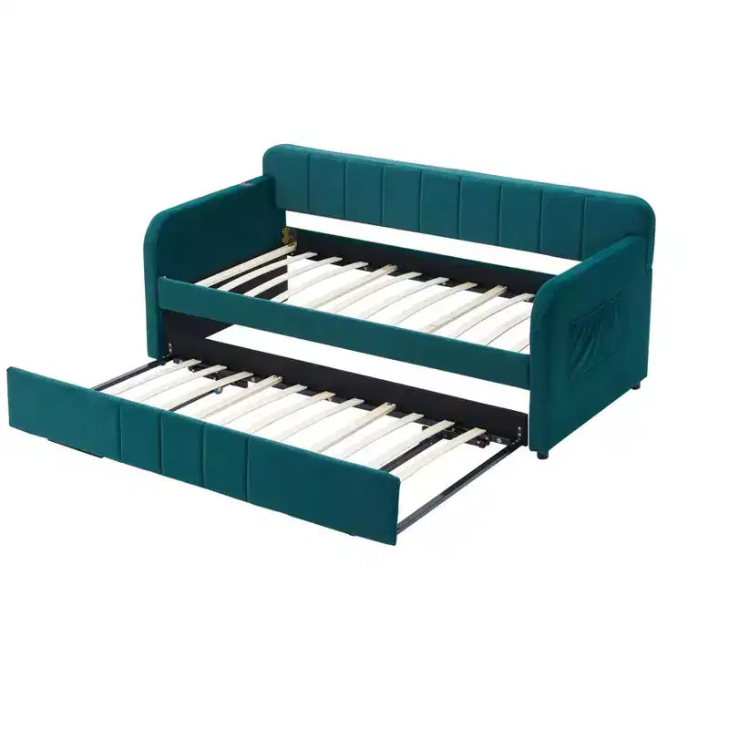 Divano letto singolo con letto estraibile, in velluto con porte USB e tasche laterali per soggiorno, camera da letto, camera degli ospiti - ModernLuxe