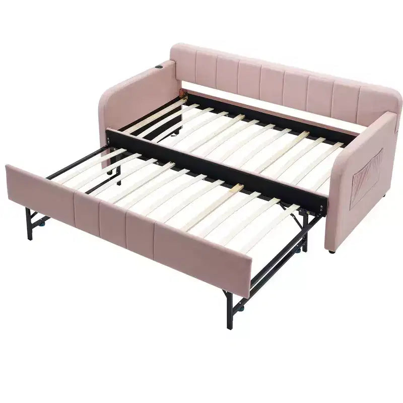 Divano letto singolo con letto estraibile, in velluto con porte USB e tasche laterali per soggiorno, camera da letto, camera degli ospiti - ModernLuxe
